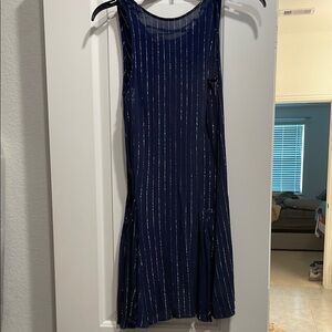 Blue and White Sleeveless Sheath Mini Dress